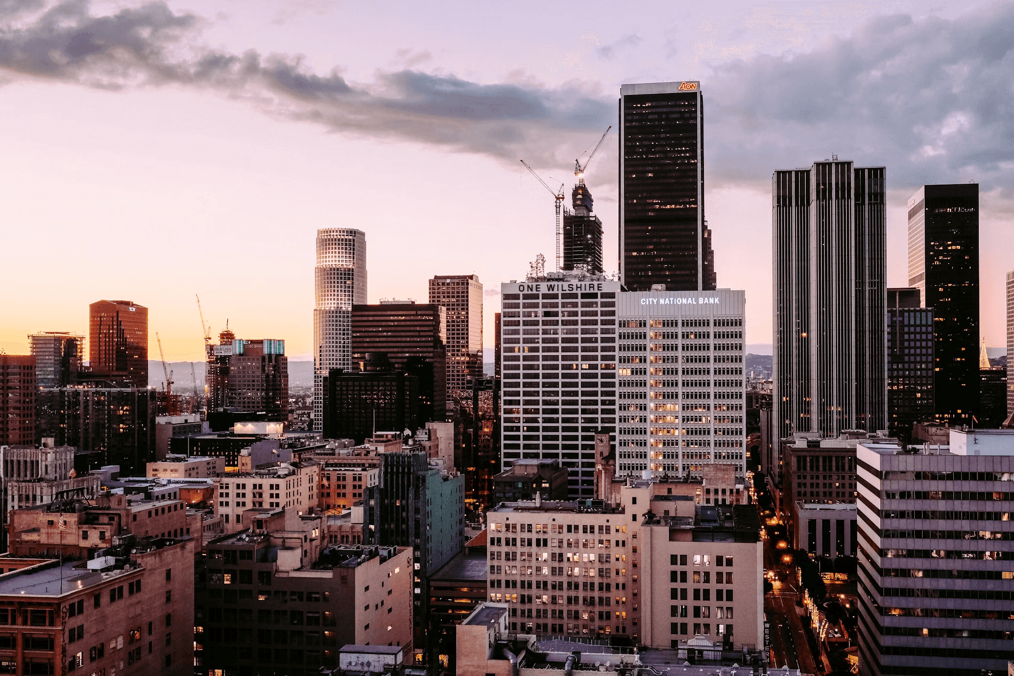 Los Angeles city skyline at dusk